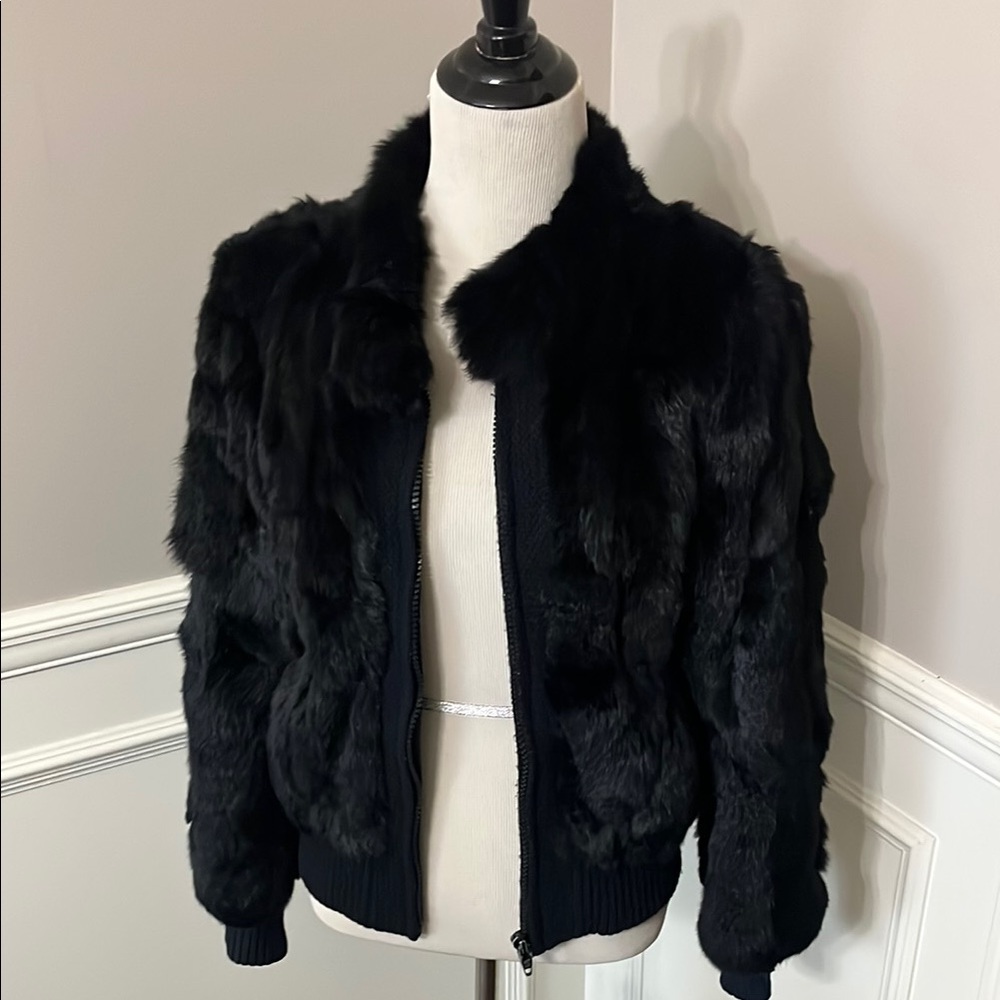 Dino Ricco Rabbit and Lamb Black Fur Jacket Women’s XS/Small needs zipper
